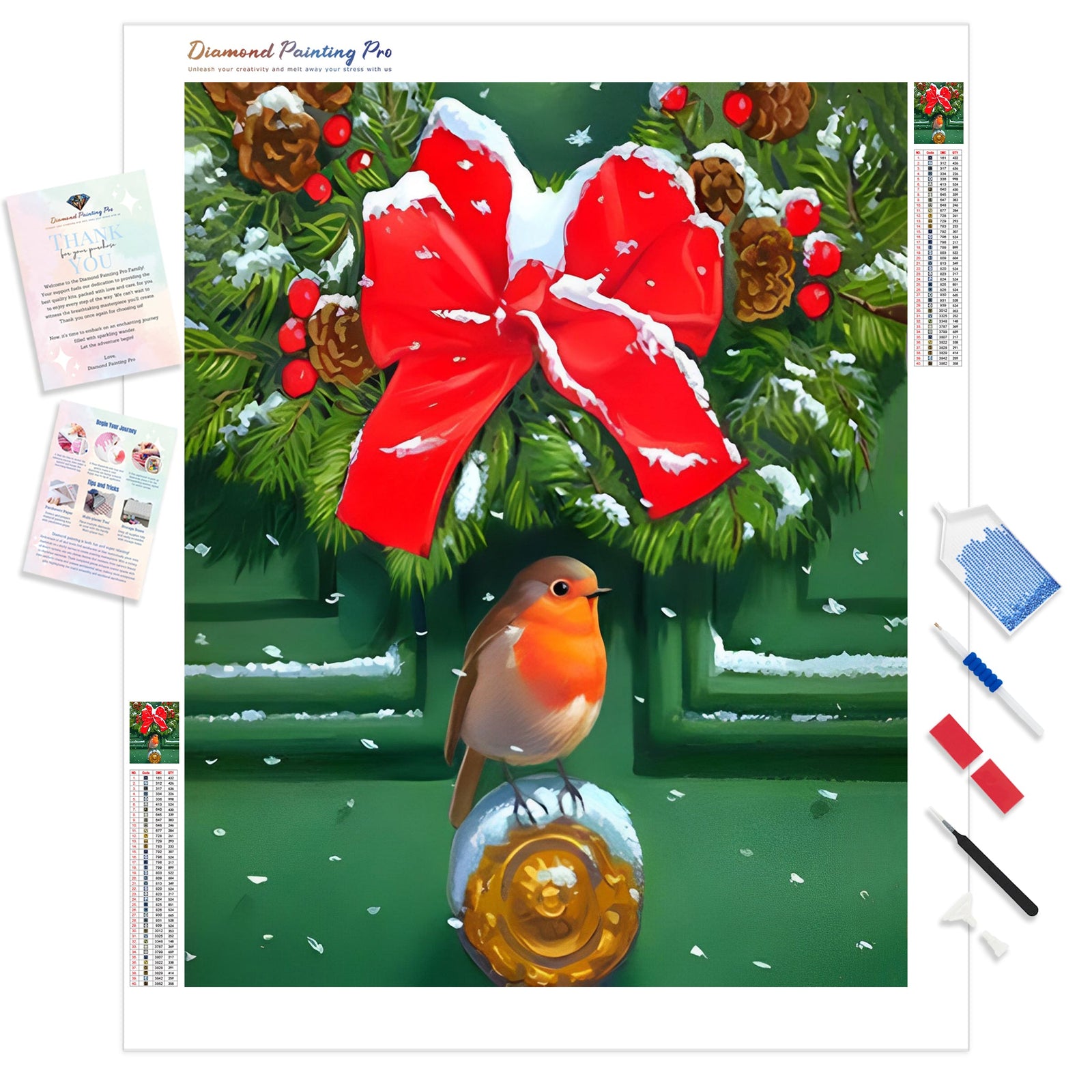 Christmas Wreath Ribbon | Diamond Painting Kit - Full Drill - Square or Round Diamonds with AB Drills Option