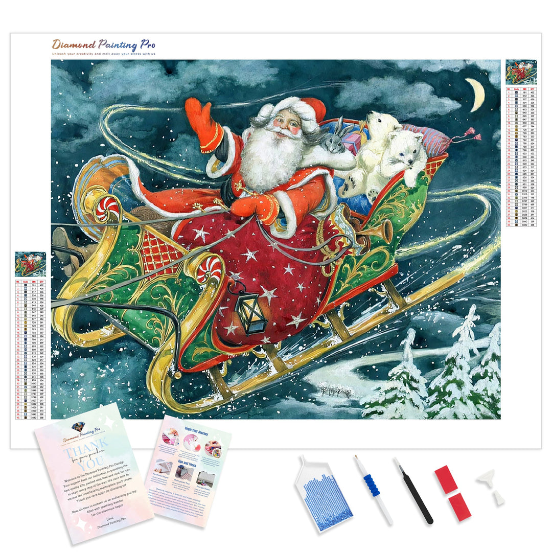 Christmas Santa and Sleigh | Diamond Painting Kit - Full Drill - Square or Round Diamonds with AB Drills Option