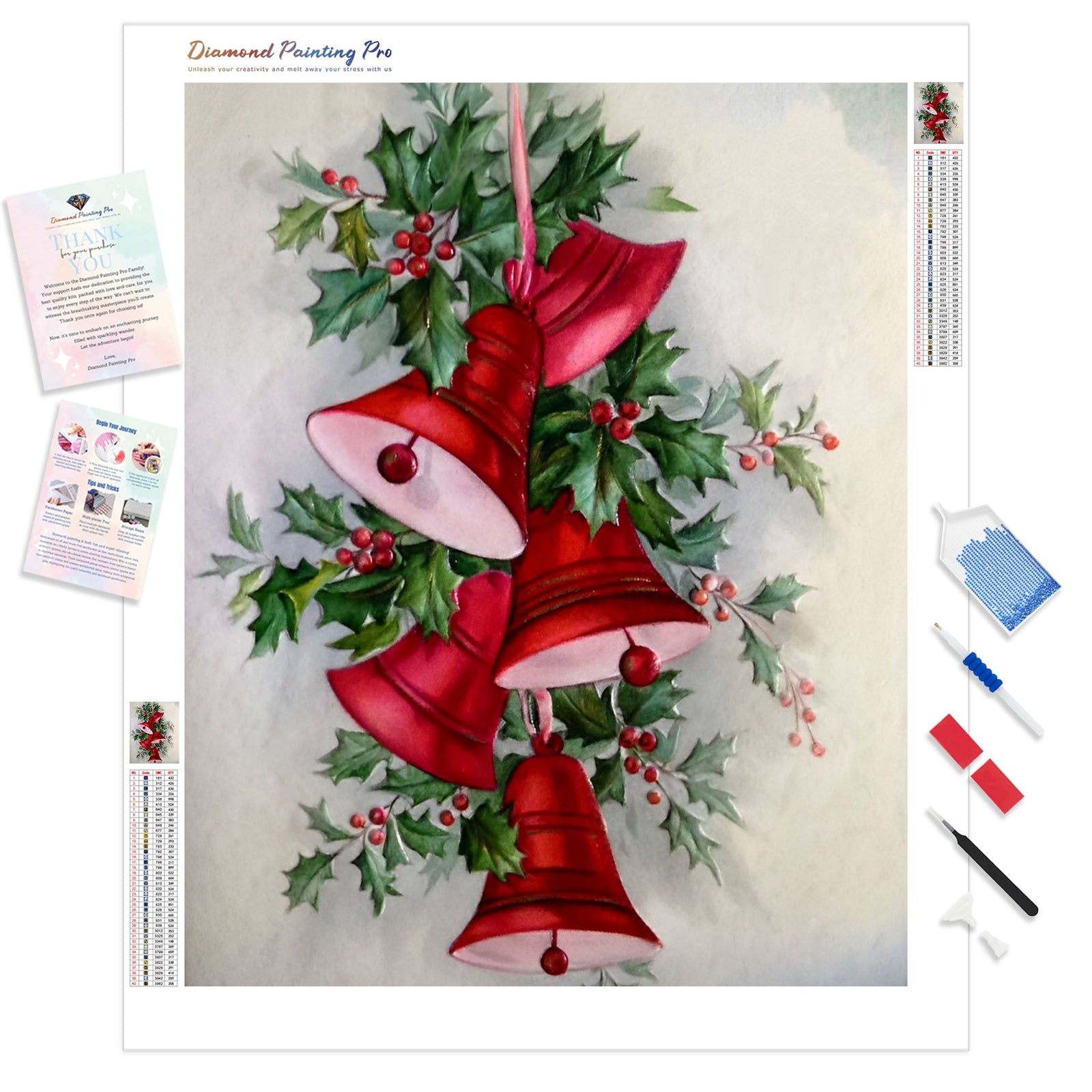 Red Christmas Bells | Diamond Painting Kit - Full Drill - Square or Round Diamonds with AB Drills Option