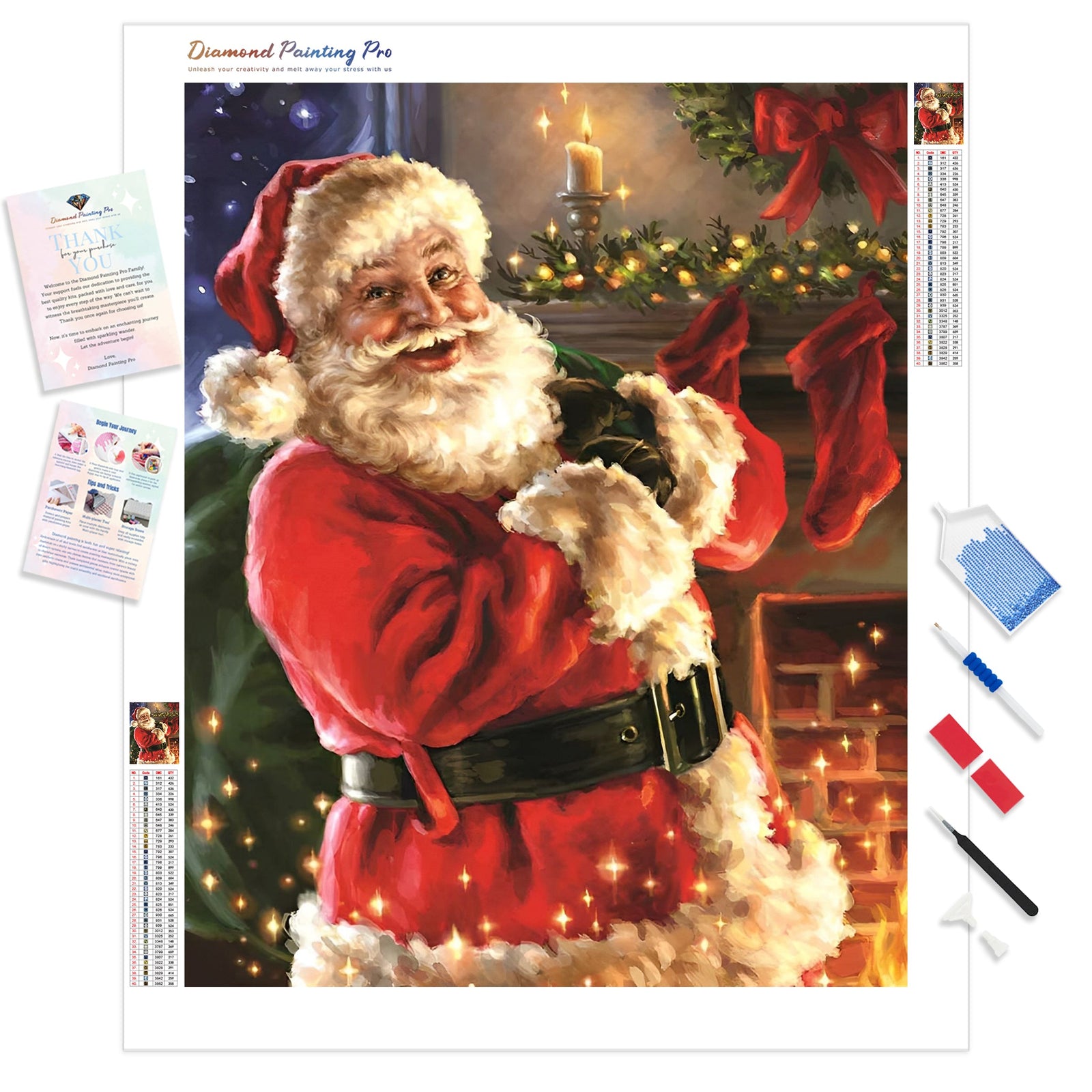 Christmas Santa at Fireplace | Diamond Painting Kit - Full Drill - Square or Round Diamonds with AB Drills Option