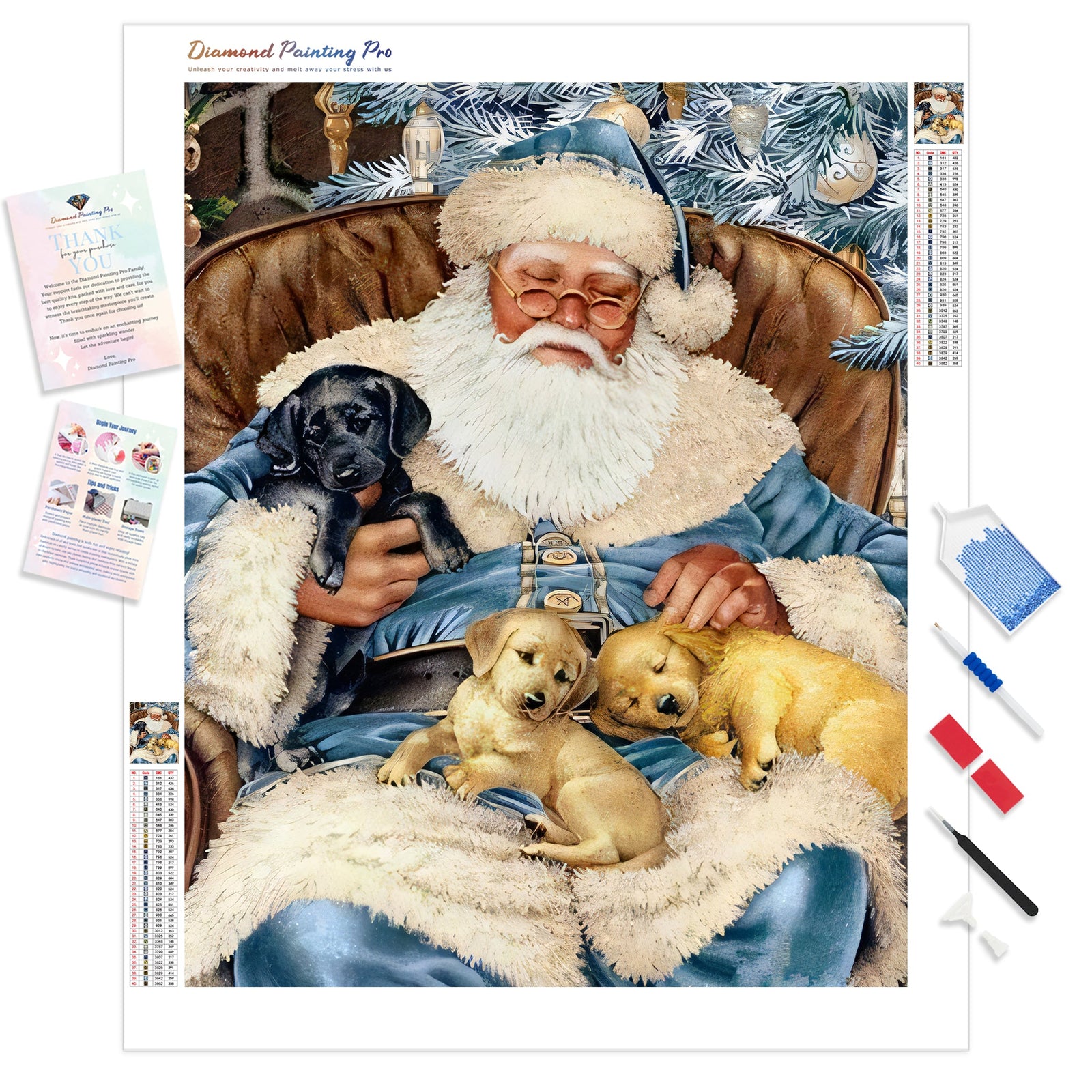 Christmas Santa Sitting with Puppies | Diamond Painting Kit - Full Drill - Square or Round Diamonds with AB Drills Option