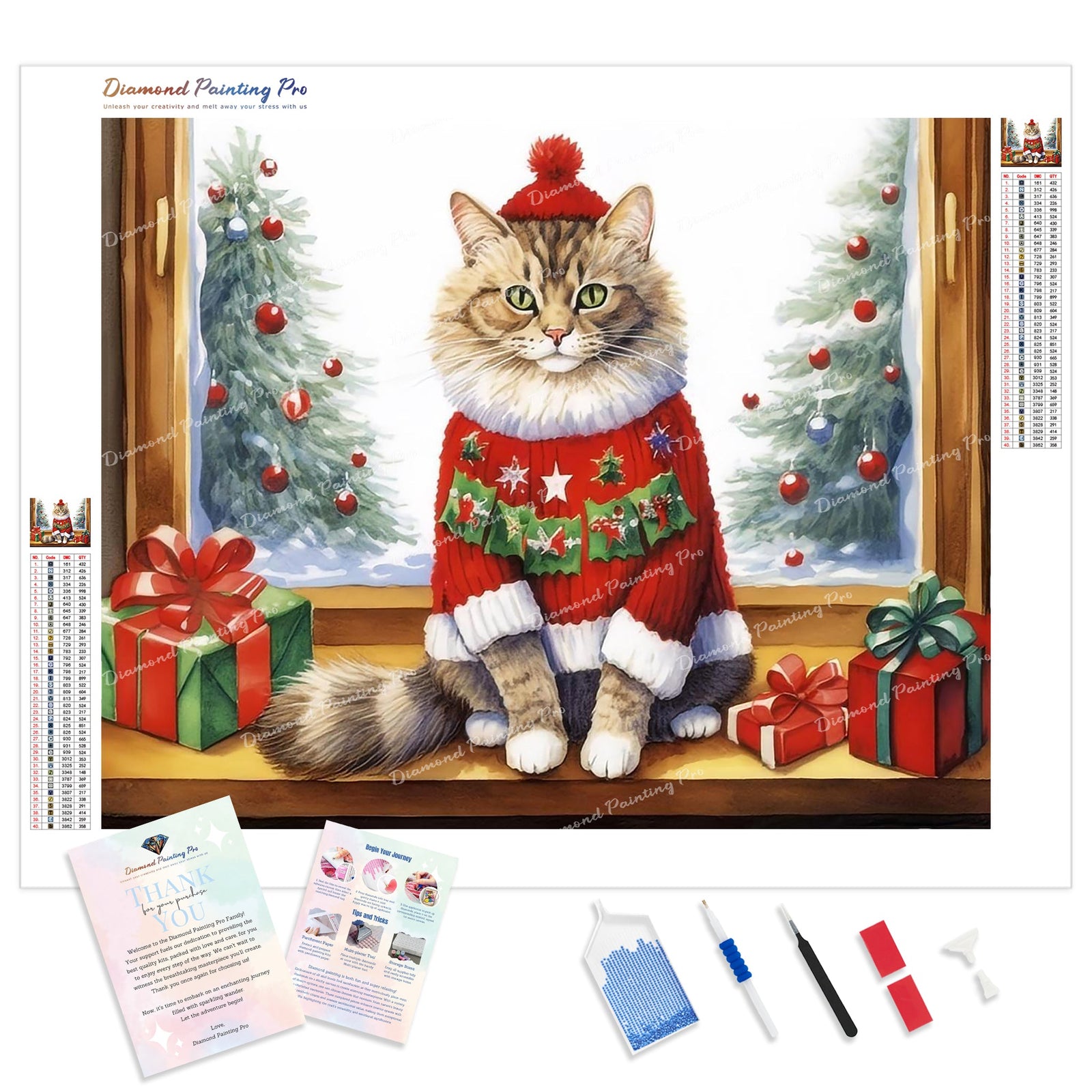 Purrfectly Festive Cozy Kitty | Diamond Painting Kit - Full Drill - Square or Round Diamonds with AB Drills Option