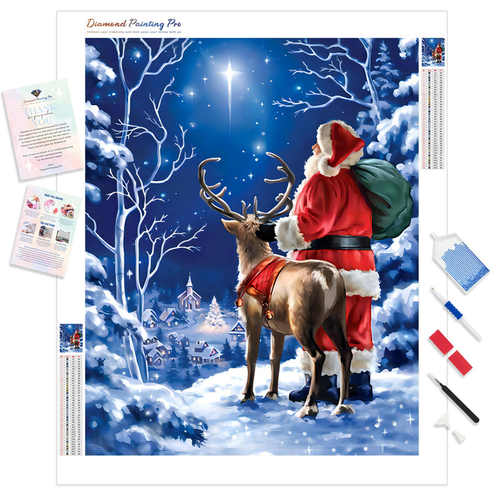 Starry Night Santa with Deer | Diamond Painting