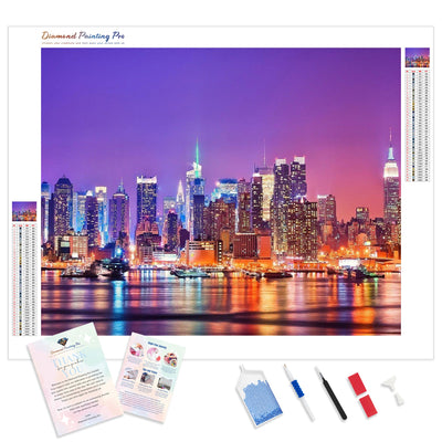 New York Night Skyline | Diamond Painting Kit - Full Drill - Square or Round Diamonds with AB Drills Option