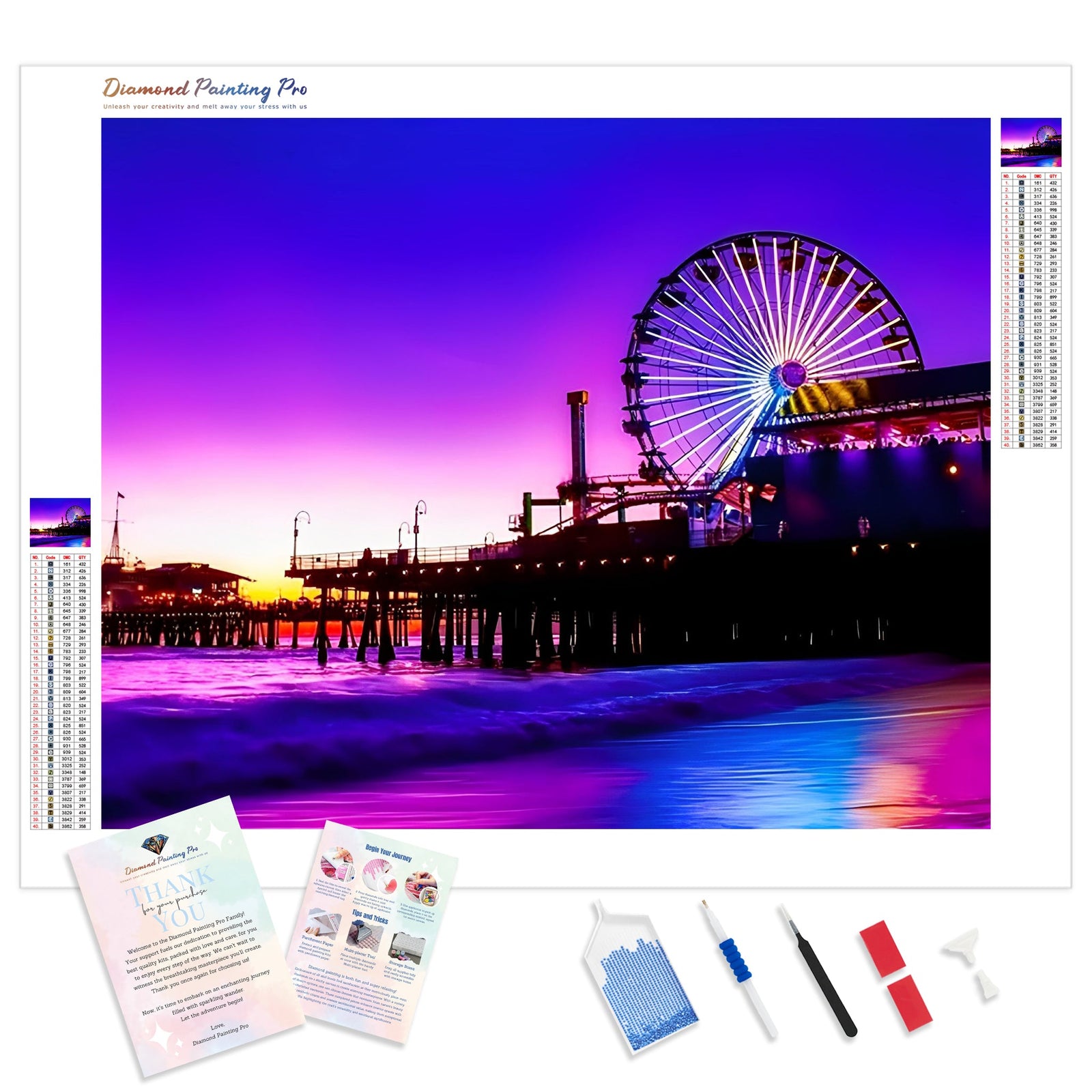 Santa Monica Pier | Diamond Painting Kit - Full Drill - Square or Round Diamonds with AB Drills Option