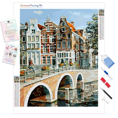 View of Amsterdam Canal | Diamond Painting Kit - Full Drill - Square or Round Diamonds with AB Drills Option