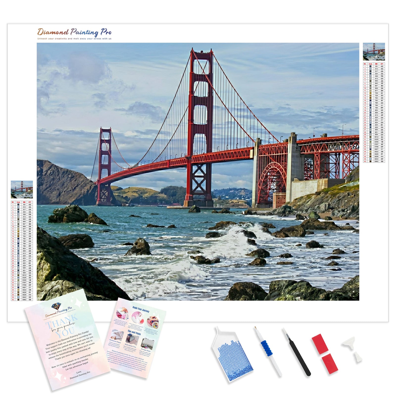 Golden Gate Bridge San Francisco | Diamond Painting Kit - Full Drill - Square or Round Diamonds with AB Drills Option