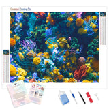 Blue and Gray Fish near Corals | Diamond Painting Kit - Full Drill - Square or Round Diamonds with AB Drills Option