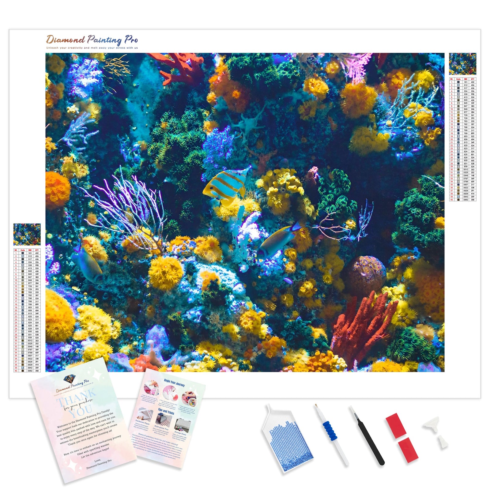 Blue and Gray Fish near Corals | Diamond Painting Kit - Full Drill - Square or Round Diamonds with AB Drills Option