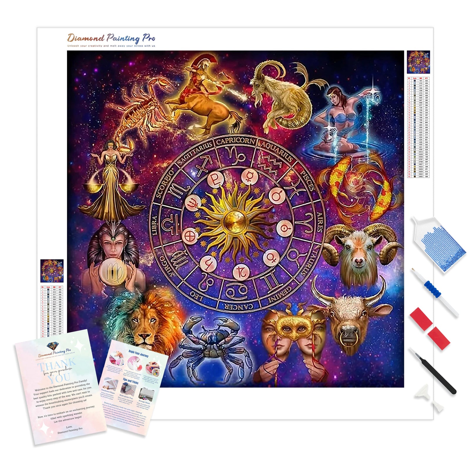 Twelve Constellation | Diamond Painting Kit - Full Drill - Square or Round Diamonds with AB Drills Option