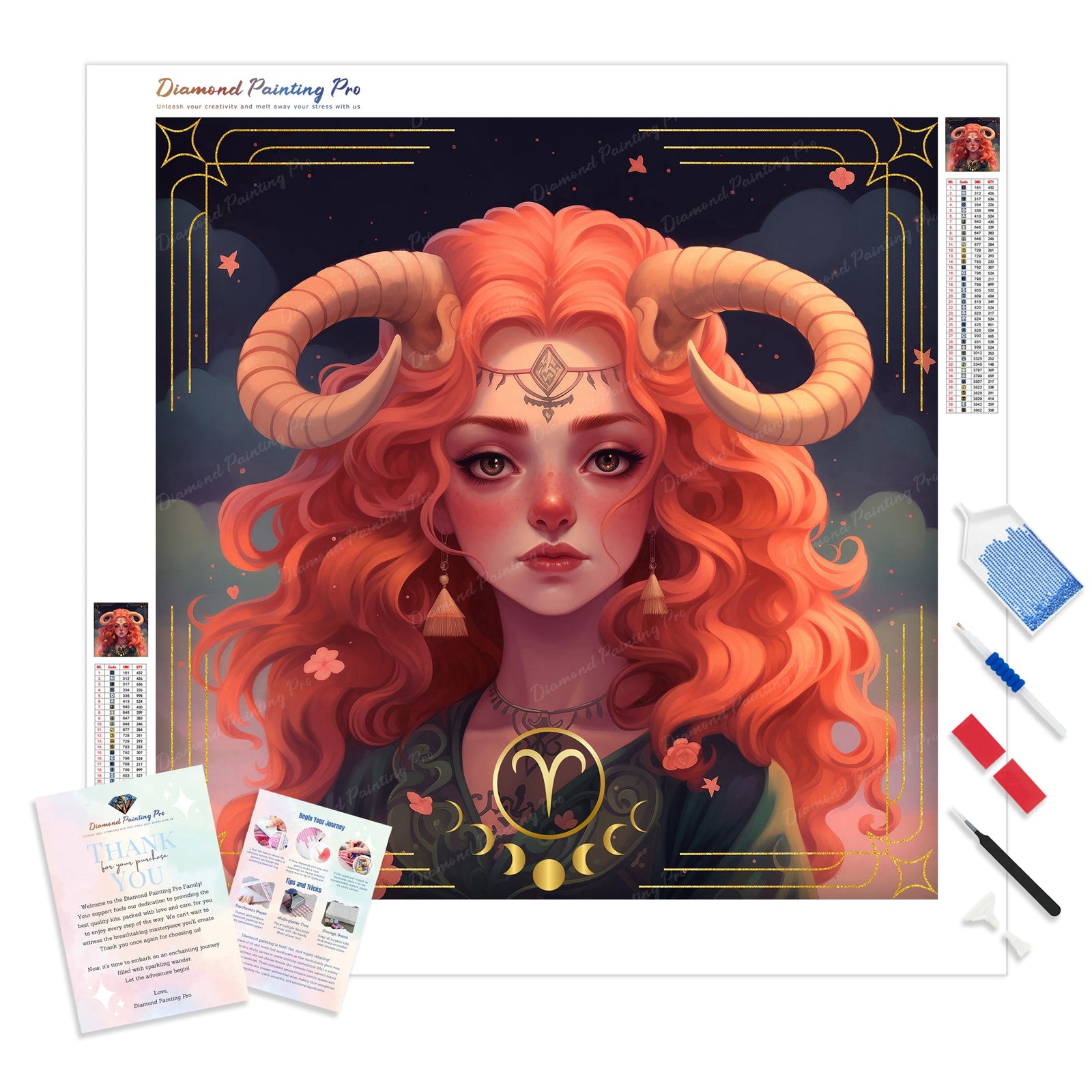 Aries | Diamond Painting Kit - Full Drill - Square or Round Diamonds with AB Drills Option