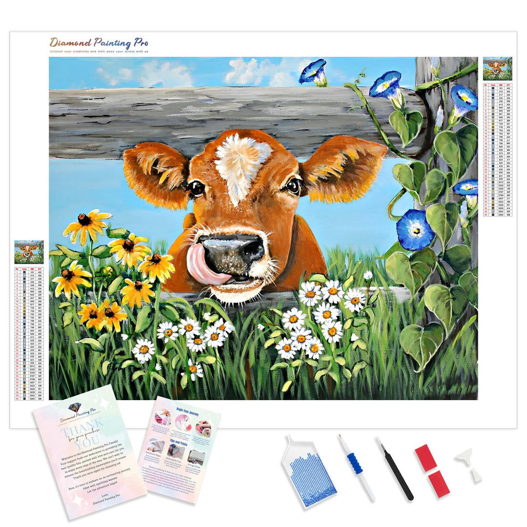 Cow in the Grass | Diamond Painting Kit - Full Drill - Square or Round Diamonds with AB Drills Option