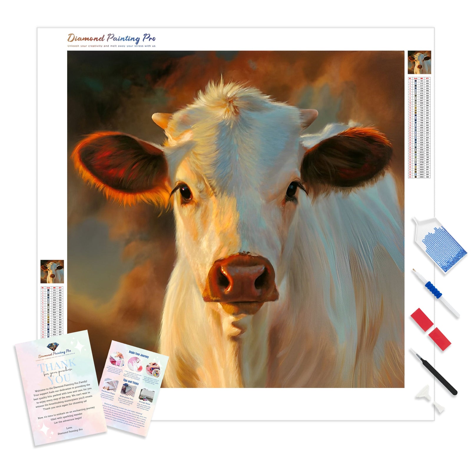 Chianina Cow | Diamond Painting Kit - Full Drill - Square or Round Diamonds with AB Drills Option