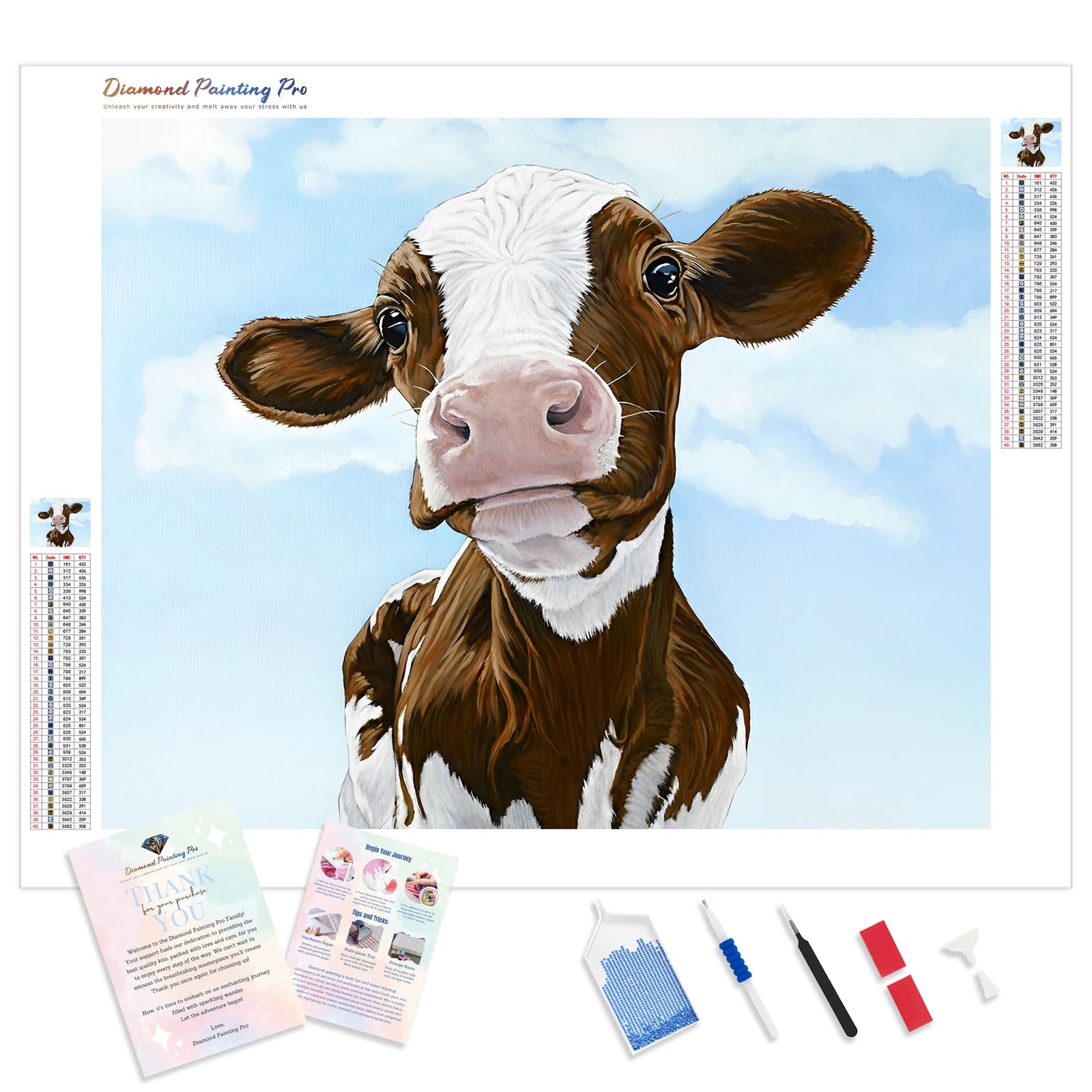 Cow Portrait | Diamond Painting Kit - Full Drill - Square or Round Diamonds with AB Drills Option