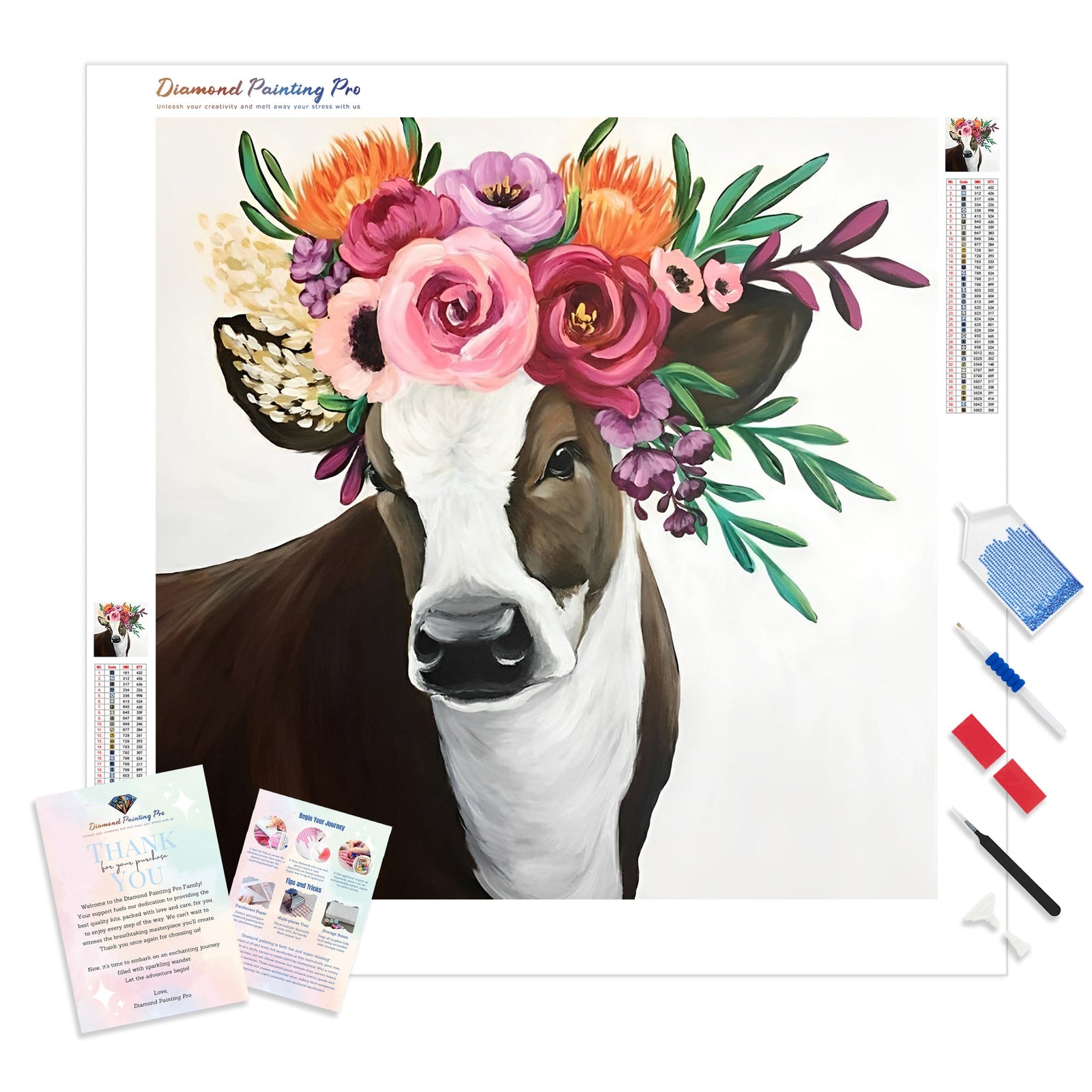 Cow with Flower | Diamond Painting Kit - Full Drill - Square or Round Diamonds with AB Drills Option