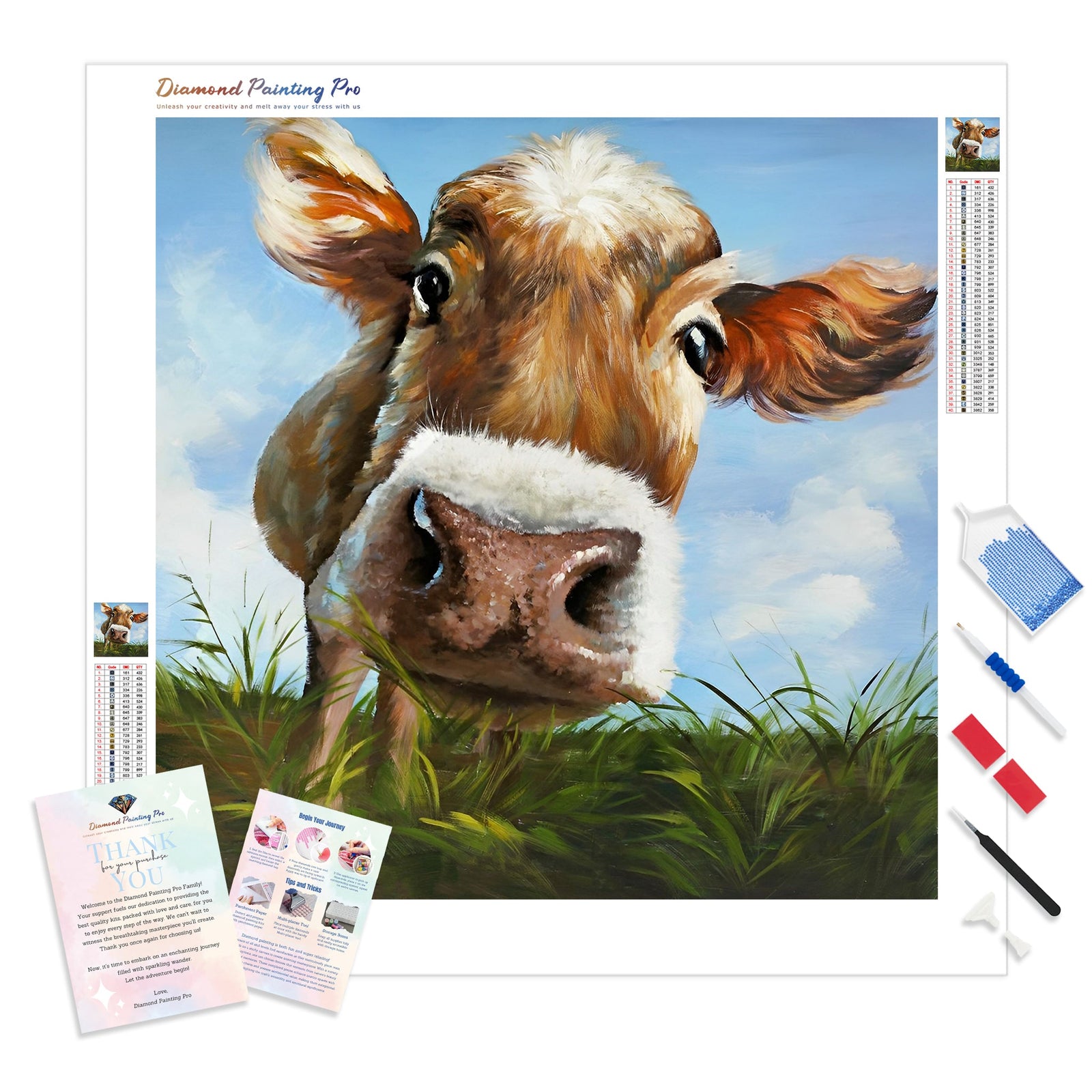 Cow in Field | Diamond Painting Kit - Full Drill - Square or Round Diamonds with AB Drills Option