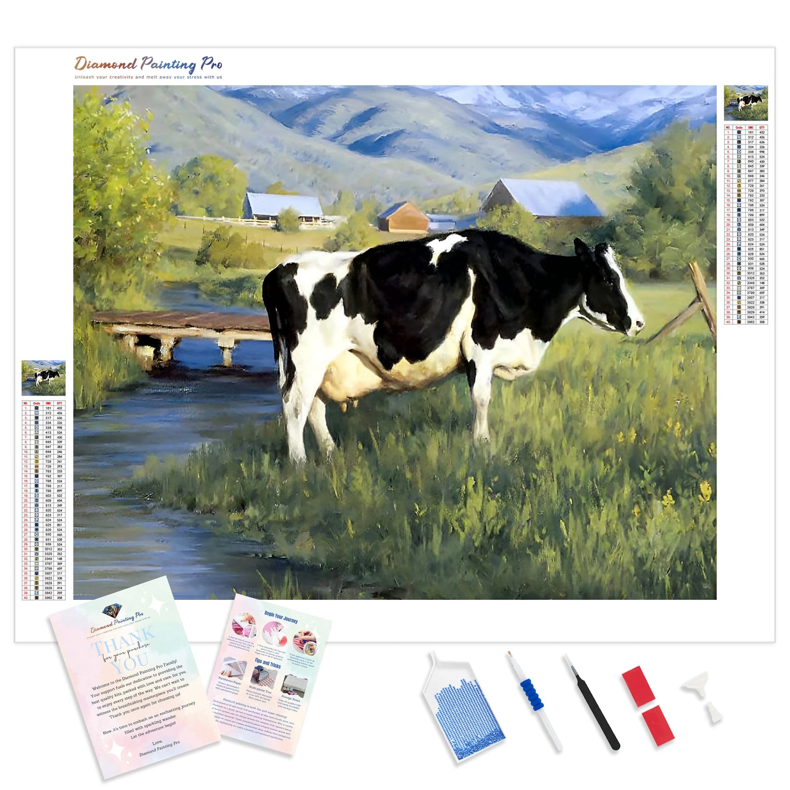 Farmhouse Cow | Diamond Painting Kit - Full Drill - Square or Round Diamonds with AB Drills Option