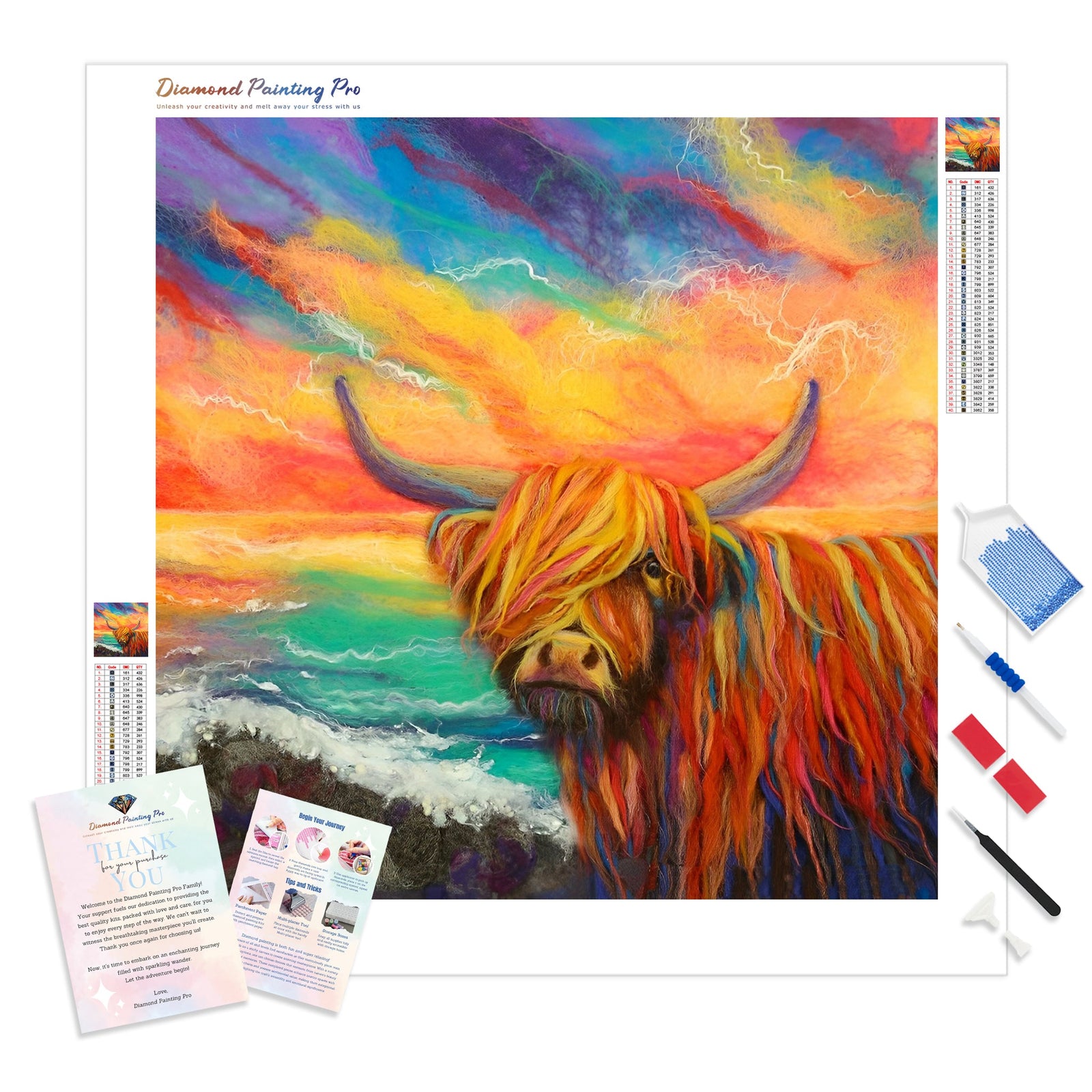 Highland Cattle | Diamond Painting Kit - Full Drill - Square or Round Diamonds with AB Drills Option