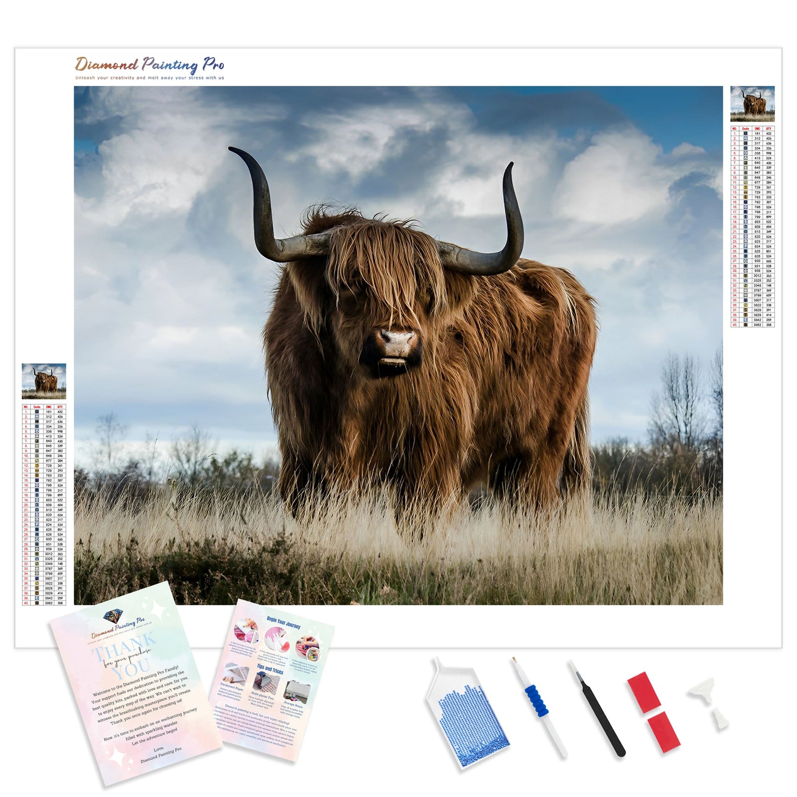 Highland Cow Bull | Diamond Painting Kit - Full Drill - Square or Round Diamonds with AB Drills Option