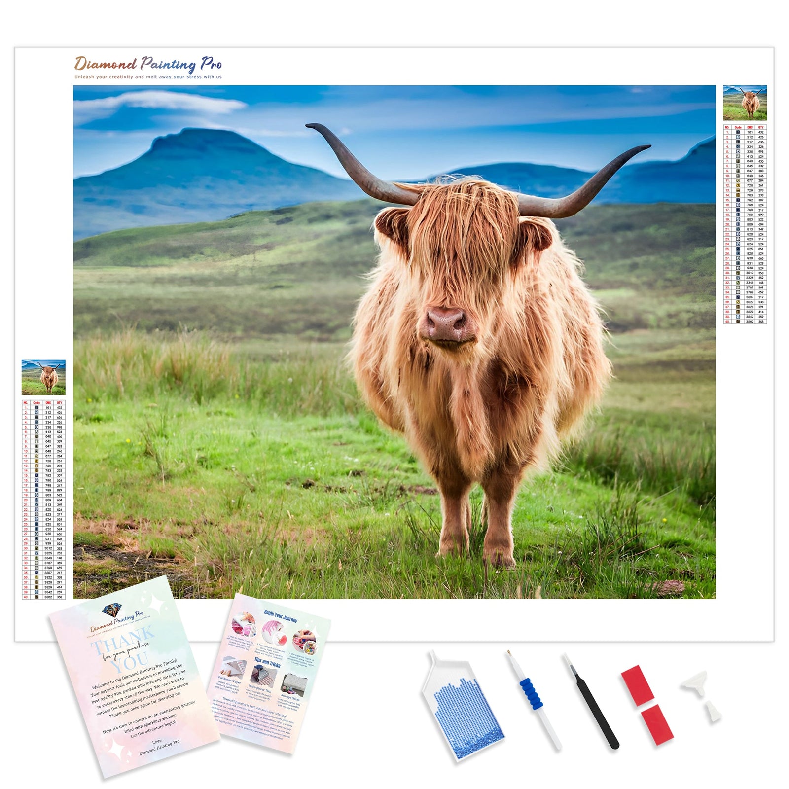 Highland Cow Portrait | Diamond Painting Kit - Full Drill - Square or Round Diamonds with AB Drills Option