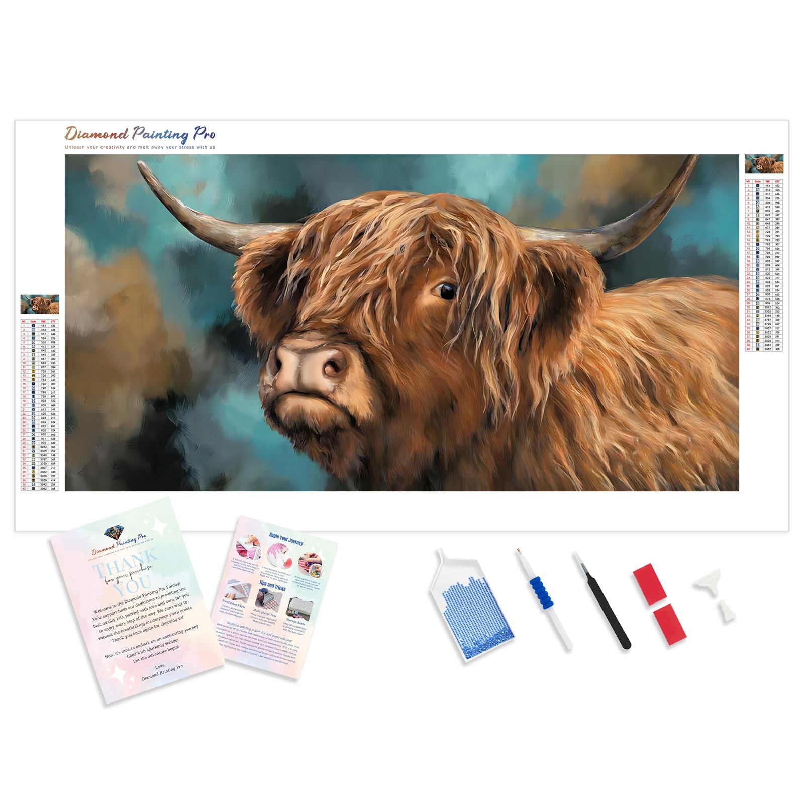 Highland Cow Charm | Diamond Painting Kit - Full Drill - Square or Round Diamonds with AB Drills Option