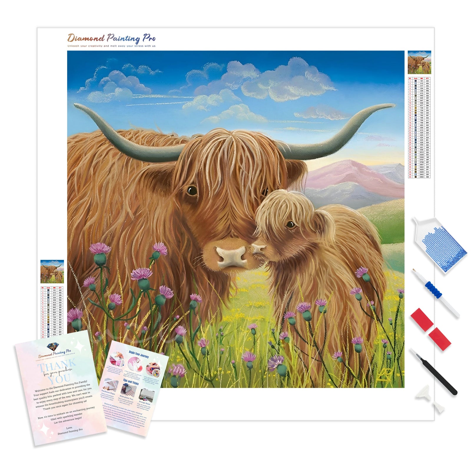 Highland Cows | Diamond Painting Kit - Full Drill - Square or Round Diamonds with AB Drills Option