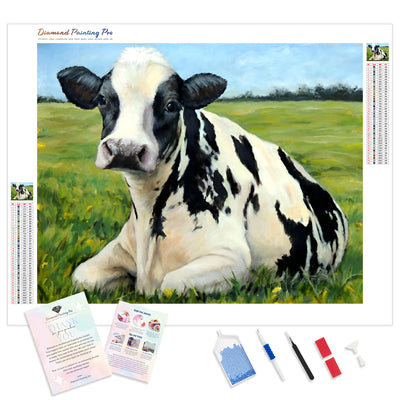 Holstein Cow Resting | Diamond Painting Kit - Full Drill - Square or Round Diamonds with AB Drills Option