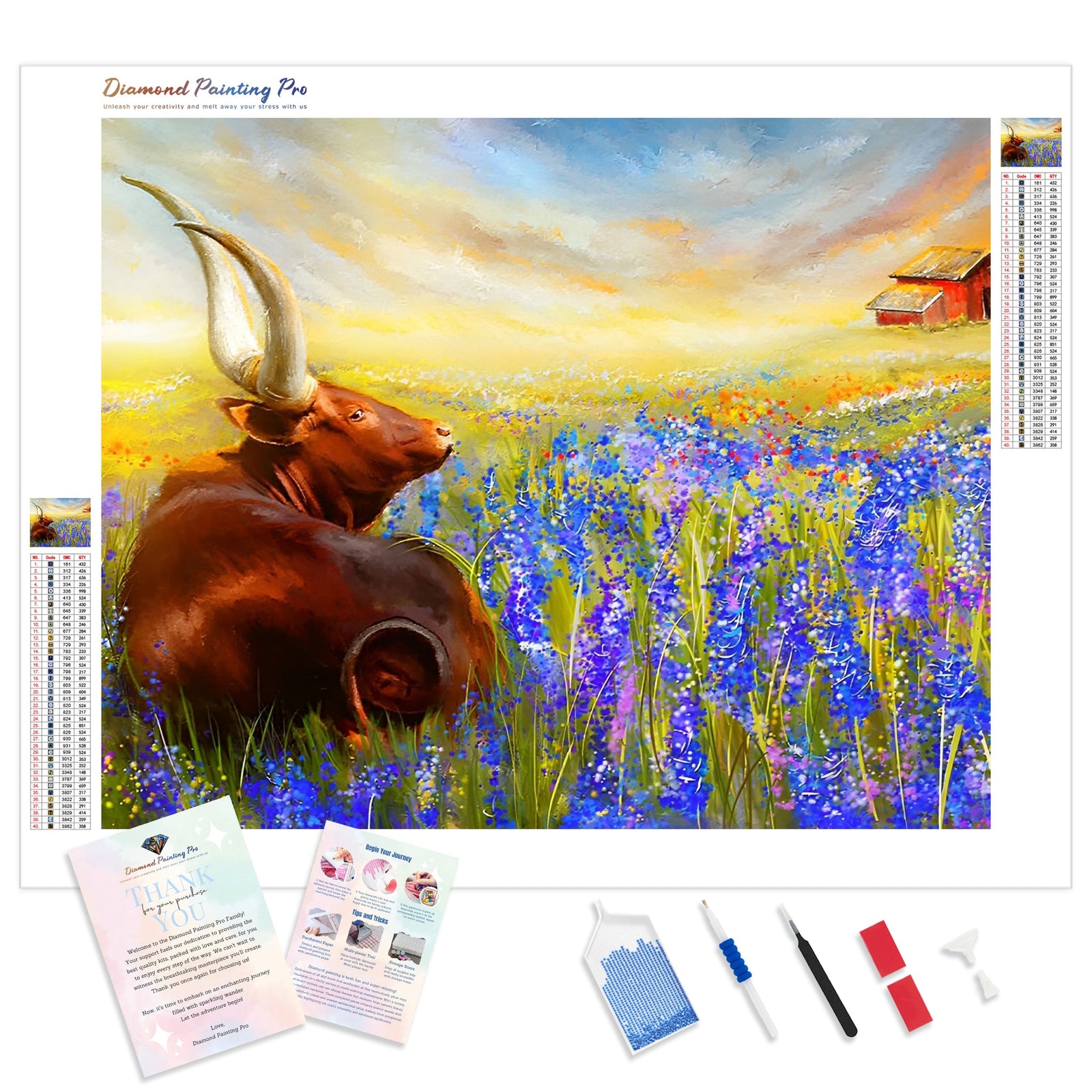 Longhorn Cow | Diamond Painting Kit - Full Drill - Square or Round Diamonds with AB Drills Option