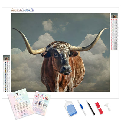 Texas Longhorn Cattle | Diamond Painting Kit - Full Drill - Square or Round Diamonds with AB Drills Option