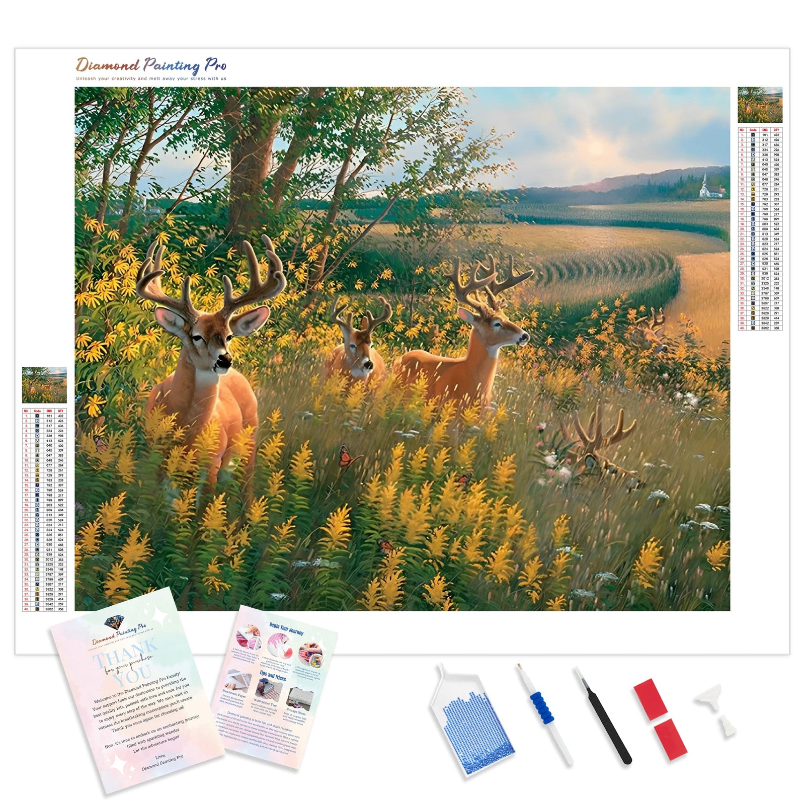 Deer in Field | Diamond Painting Kit - Full Drill - Square or Round Diamonds with AB Drills Option