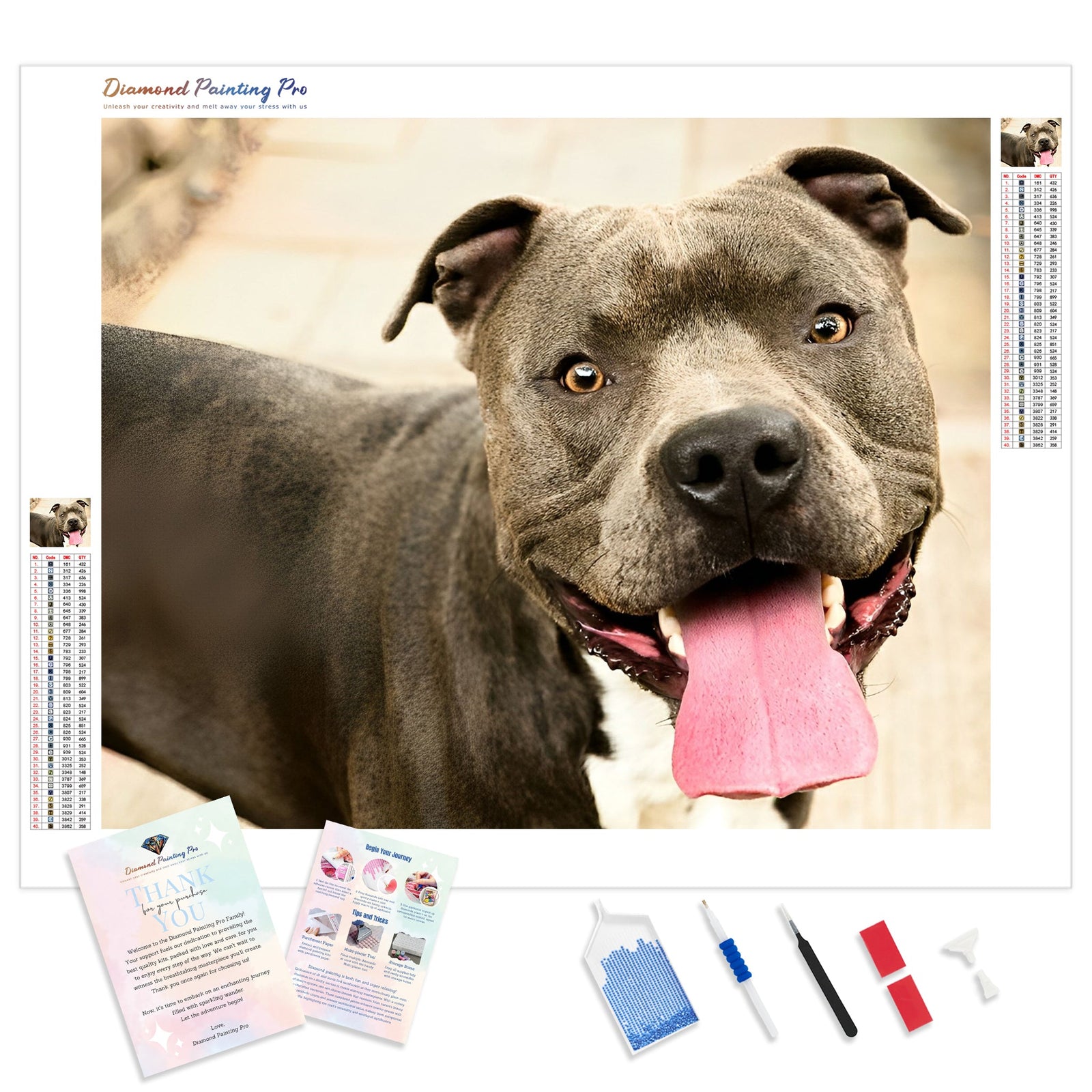 American Pitbull Dogs | Diamond Painting Kit - Full Drill - Square or Round Diamonds with AB Drills Option