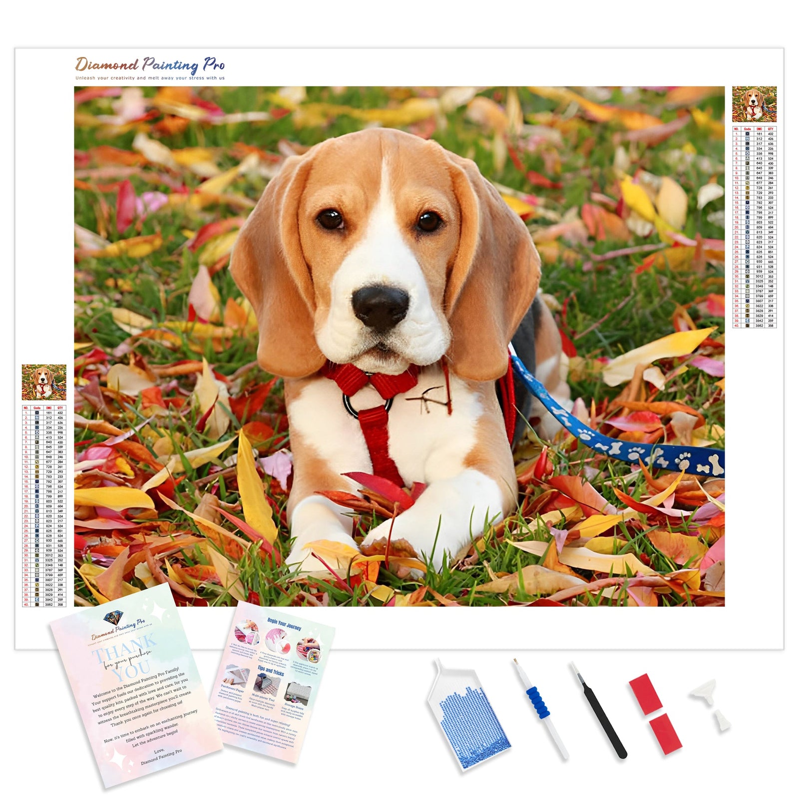 Beagle & Falling Leaves | Diamond Painting Kit - Full Drill - Square or Round Diamonds with AB Drills Option