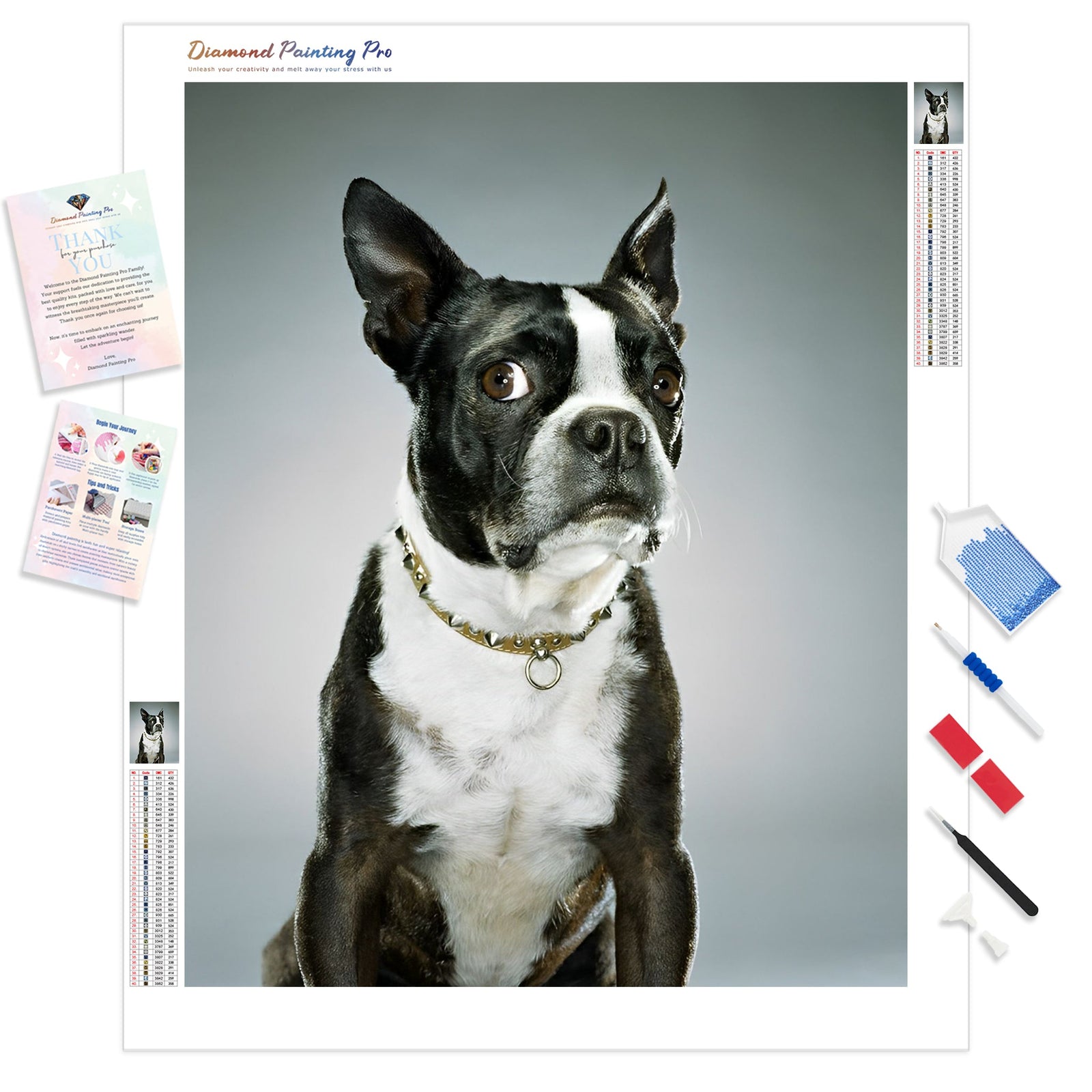 Boston Terrier Portrait | Diamond Painting Kit - Full Drill - Square or Round Diamonds with AB Drills Option