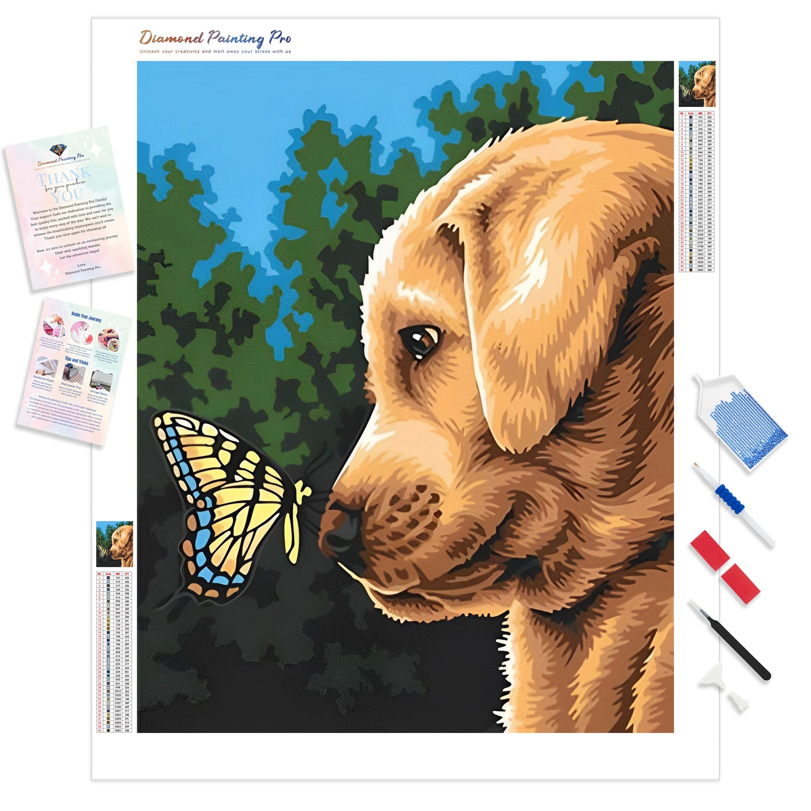 Butterfly and Dog | Diamond Painting Kit - Full Drill - Square or Round Diamonds with AB Drills Option