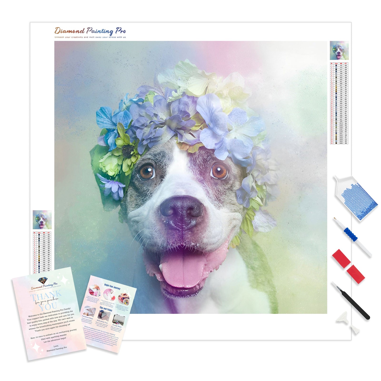 Colorful Dog Pit Bull | Diamond Painting Kit - Full Drill - Square or Round Diamonds with AB Drills Option