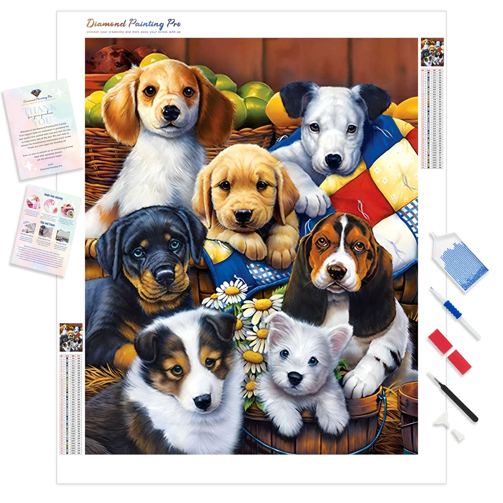 Cute Dogs | Diamond Painting Kit - Full Drill - Square or Round Diamonds with AB Drills Option