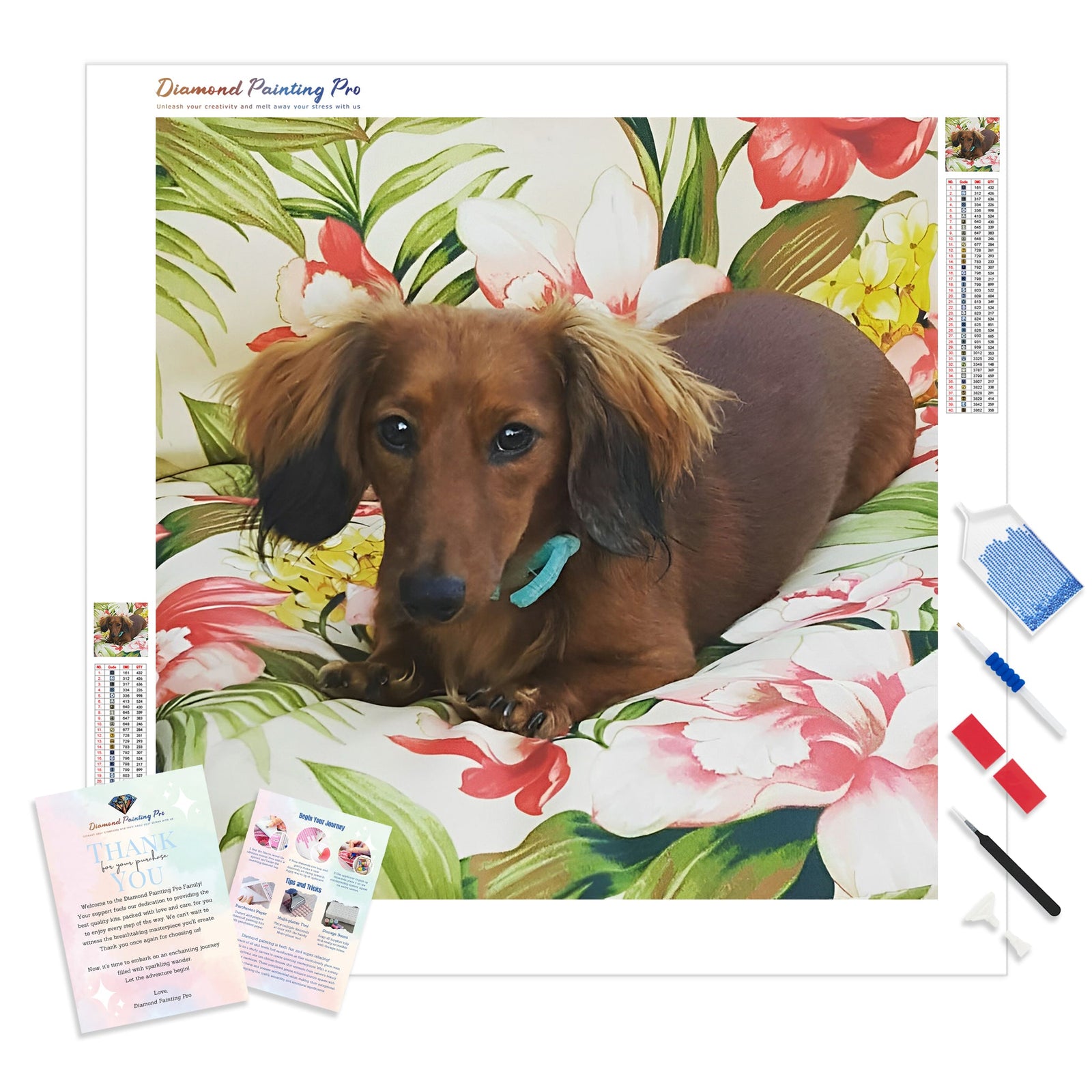 Dachshund Floral Dog | Diamond Painting Kit - Full Drill - Square or Round Diamonds with AB Drills Option