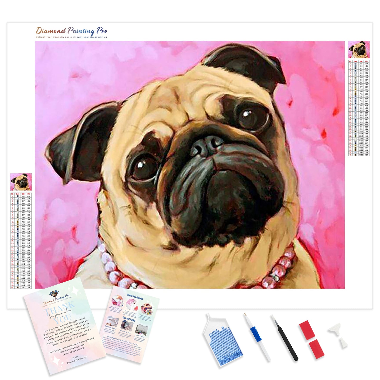 Pug Dog Pearl Necklace | Diamond Painting Kit - Full Drill - Square or Round Diamonds with AB Drills Option