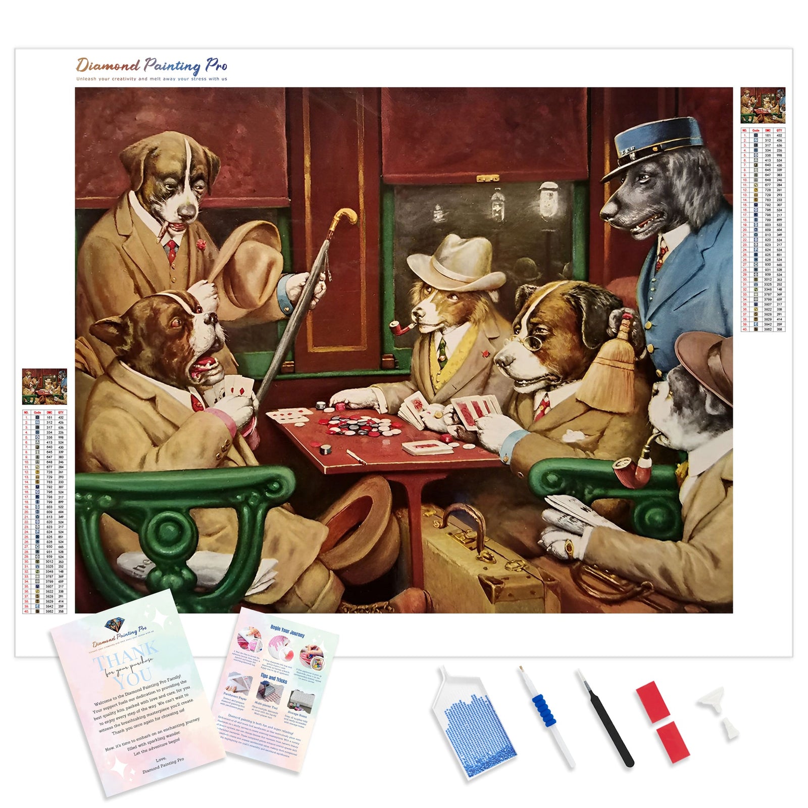 Dogs Game Night | Diamond Painting Kit - Full Drill - Square or Round Diamonds with AB Drills Option