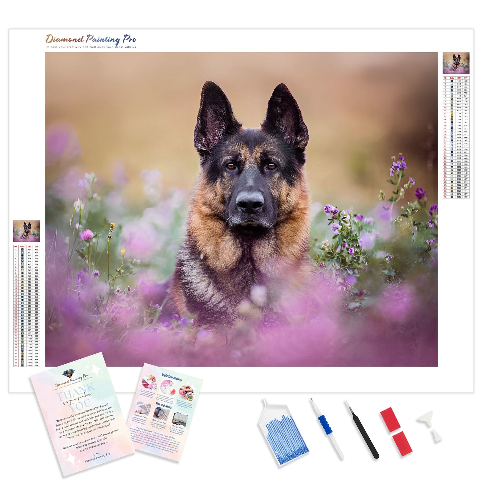 German Shepherd Dog Outdoor | Diamond Painting Kit - Full Drill - Square or Round Diamonds with AB Drills Option