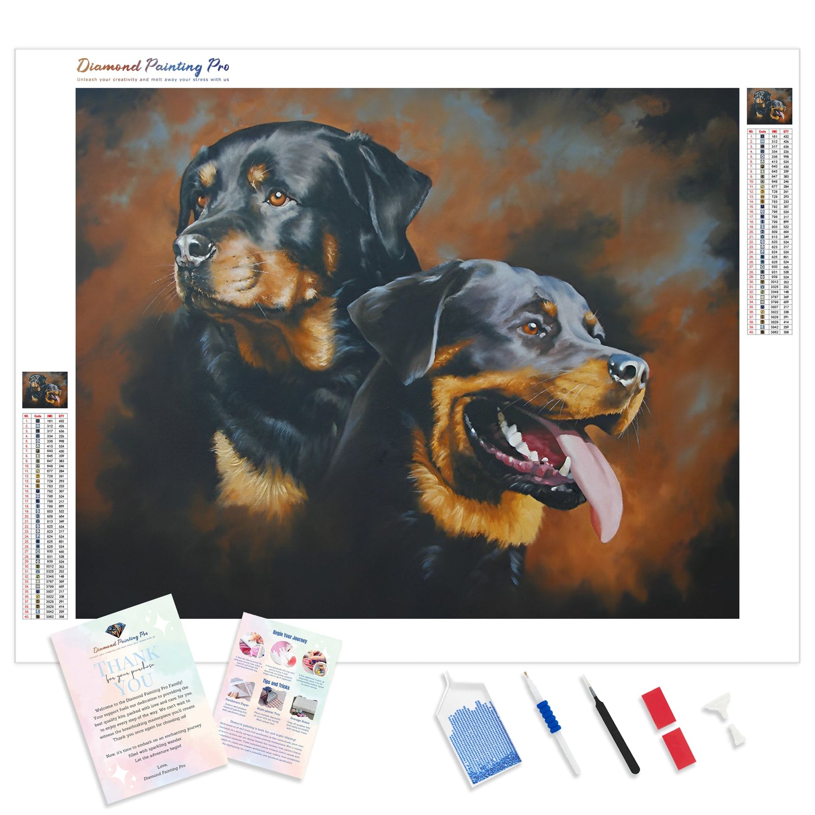 Rottweiler | Diamond Painting Kit - Full Drill - Square or Round Diamonds with AB Drills Option