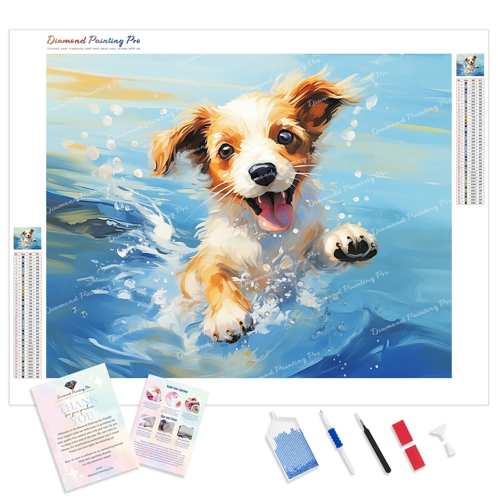 Playful Puppy Water Splash | Diamond Painting Kit - Full Drill - Square or Round Diamonds with AB Drills Option