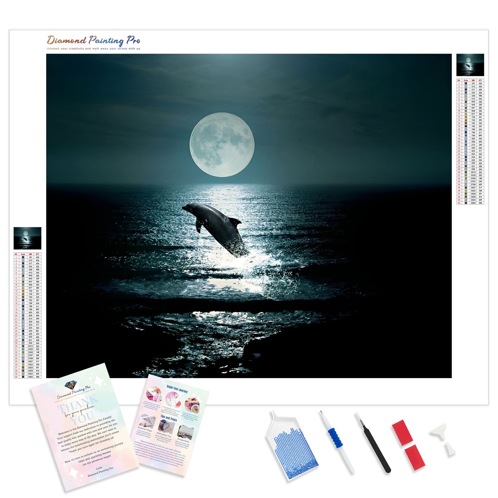 Dolphin at Midnight | Diamond Painting Kit - Full Drill - Square or Round Diamonds with AB Drills Option