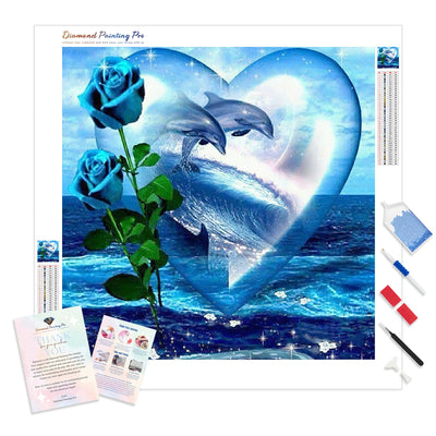 Dolphin Love Rose | Diamond Painting Kit - Full Drill - Square or Round Diamonds with AB Drills Option