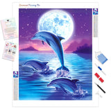 Dolphins under Moonlight | Diamond Painting Kit - Full Drill - Square or Round Diamonds with AB Drills Option