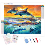 Dolphins under Sunset | Diamond Painting Kit - Full Drill - Square or Round Diamonds with AB Drills Option