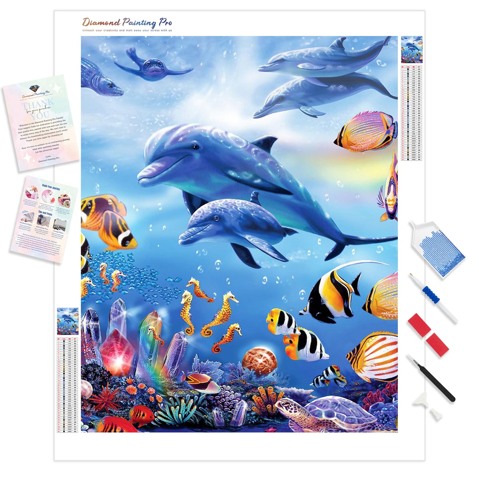 Dolphins and Ocean Friends | Diamond Painting Kit - Full Drill - Square or Round Diamonds with AB Drills Option