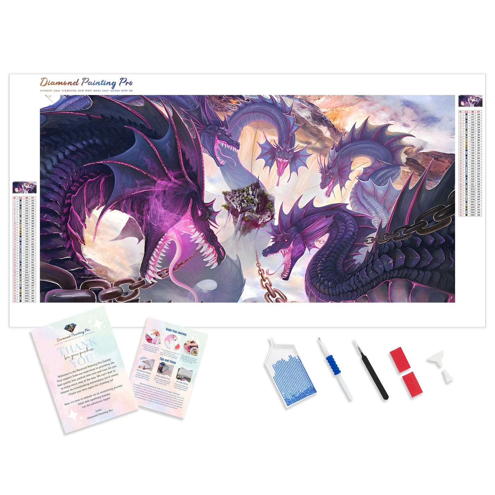 Purple Dragons | Diamond Painting Kit - Full Drill - Square or Round Diamonds with AB Drills Option