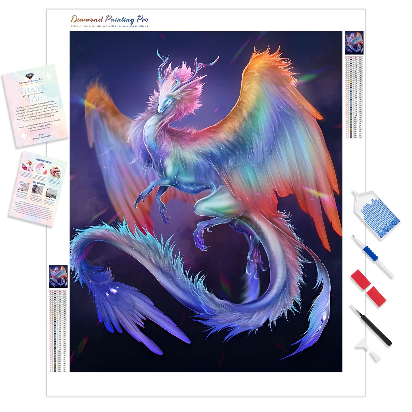 Blue Feather Dragon | Diamond Painting Kit - Full Drill - Square or Round Diamonds with AB Drills Option