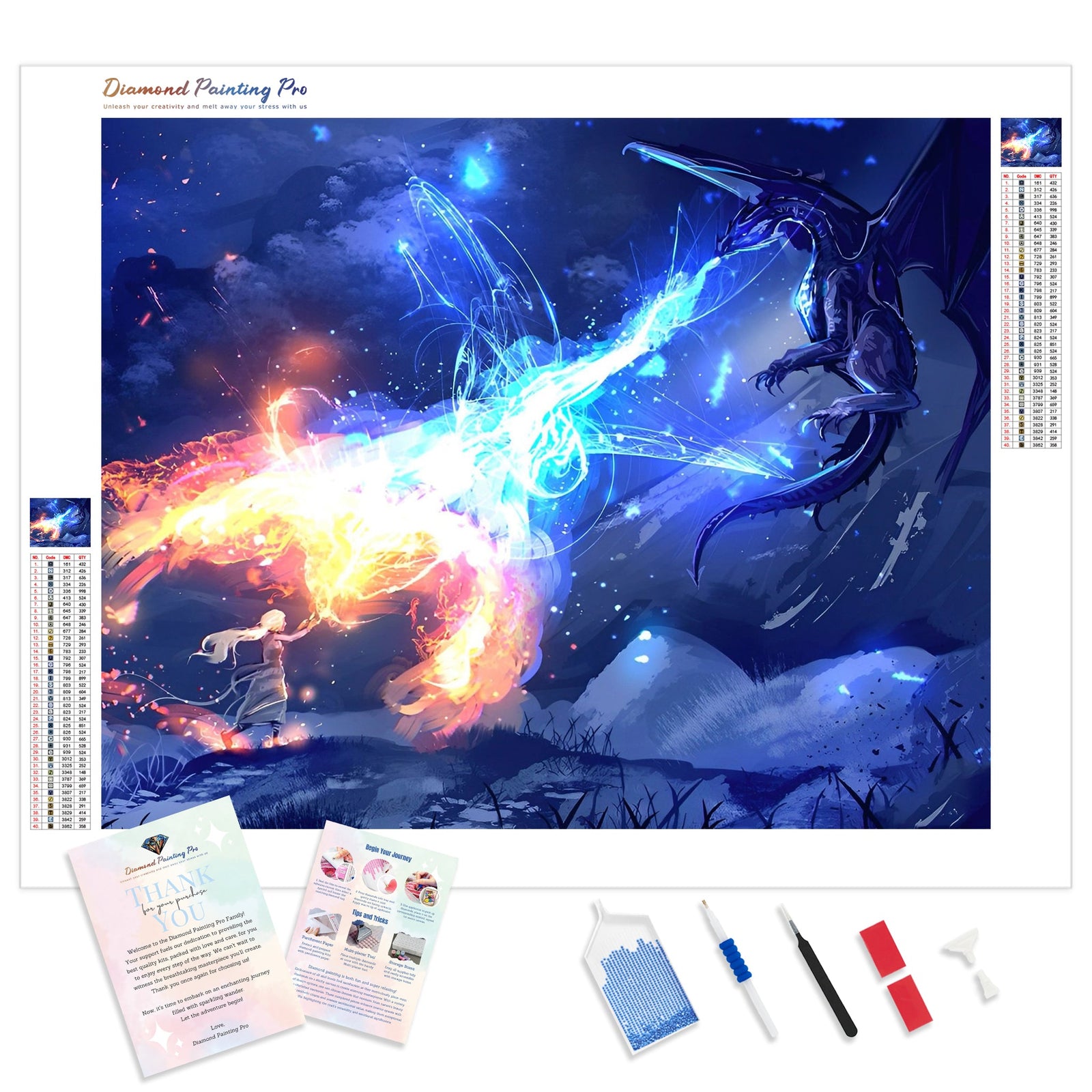 Dragon Fire Ice | Diamond Painting Kit - Full Drill - Square or Round Diamonds with AB Drills Option